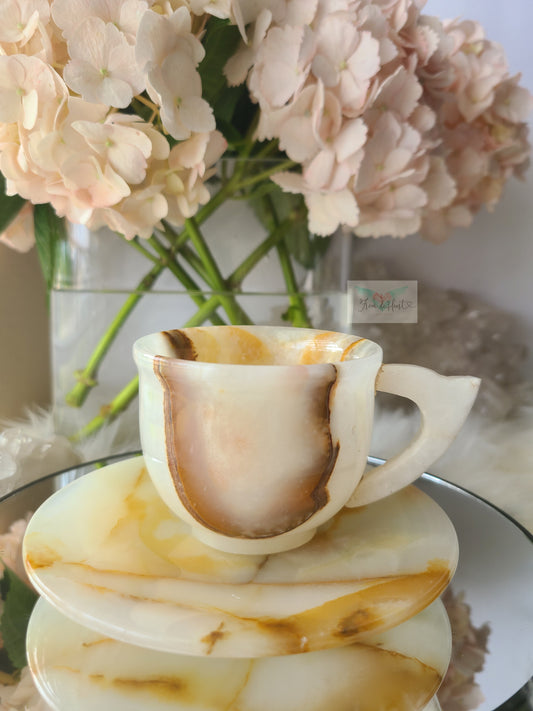 Green Onyx Cup and Saucer Pair (A2)