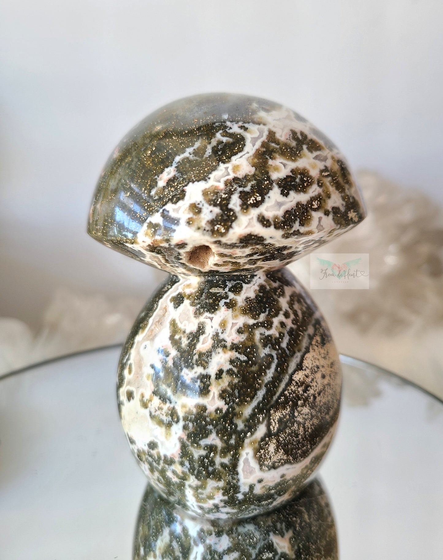 Orbicular Druzy Ocean Jasper Mushroom (Carving)