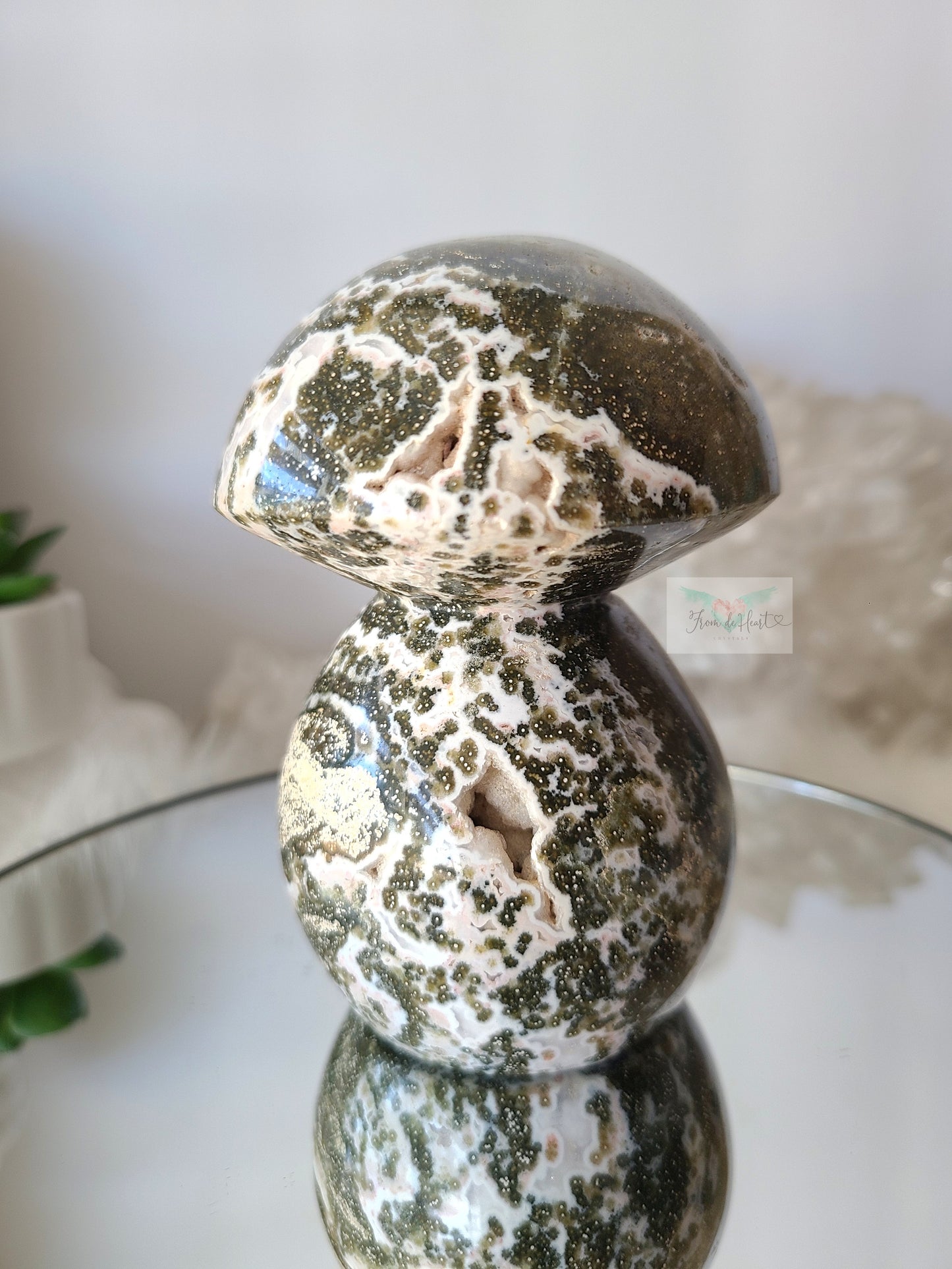 Orbicular Druzy Ocean Jasper Mushroom (Carving)