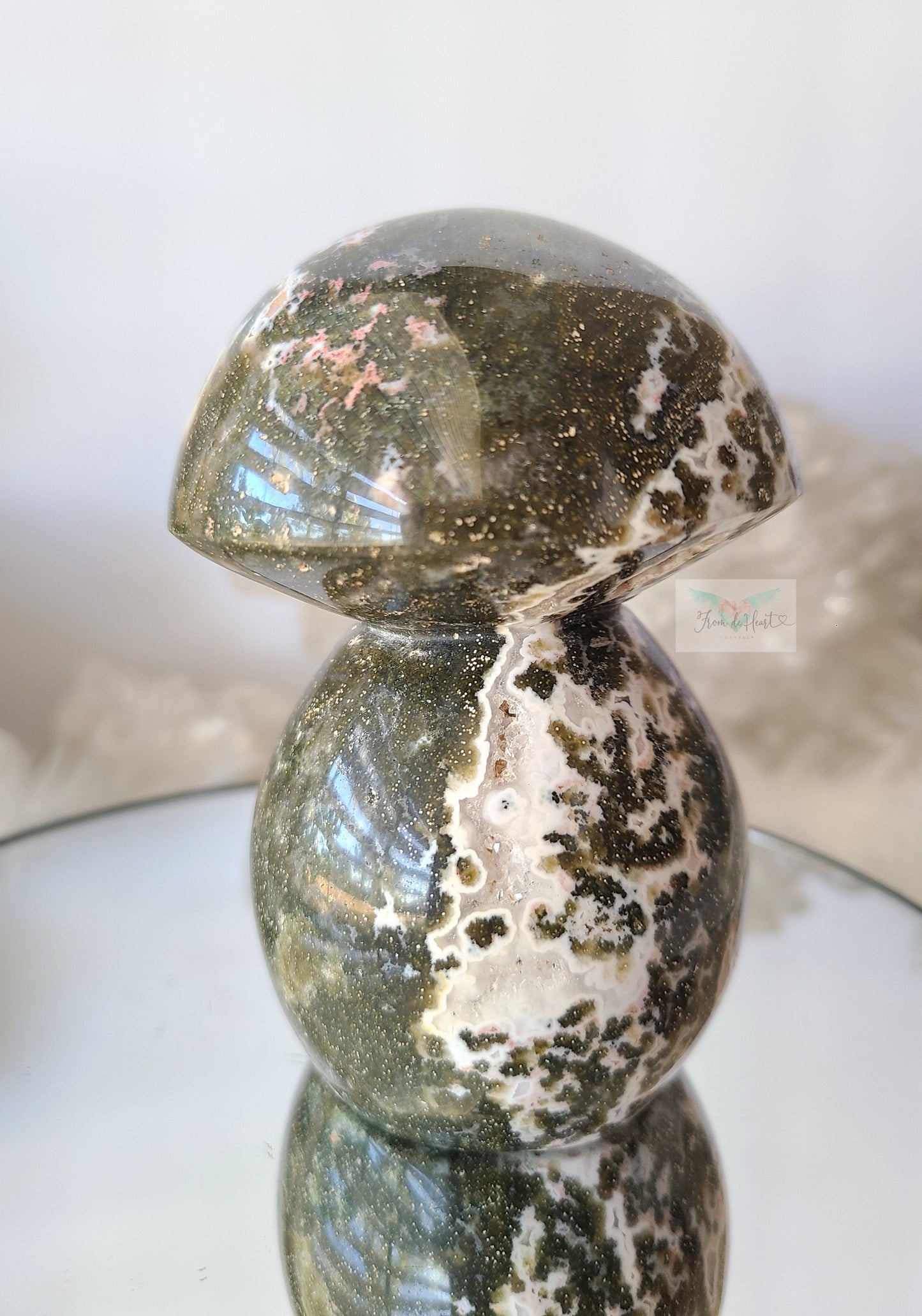 Orbicular Druzy Ocean Jasper Mushroom (Carving)