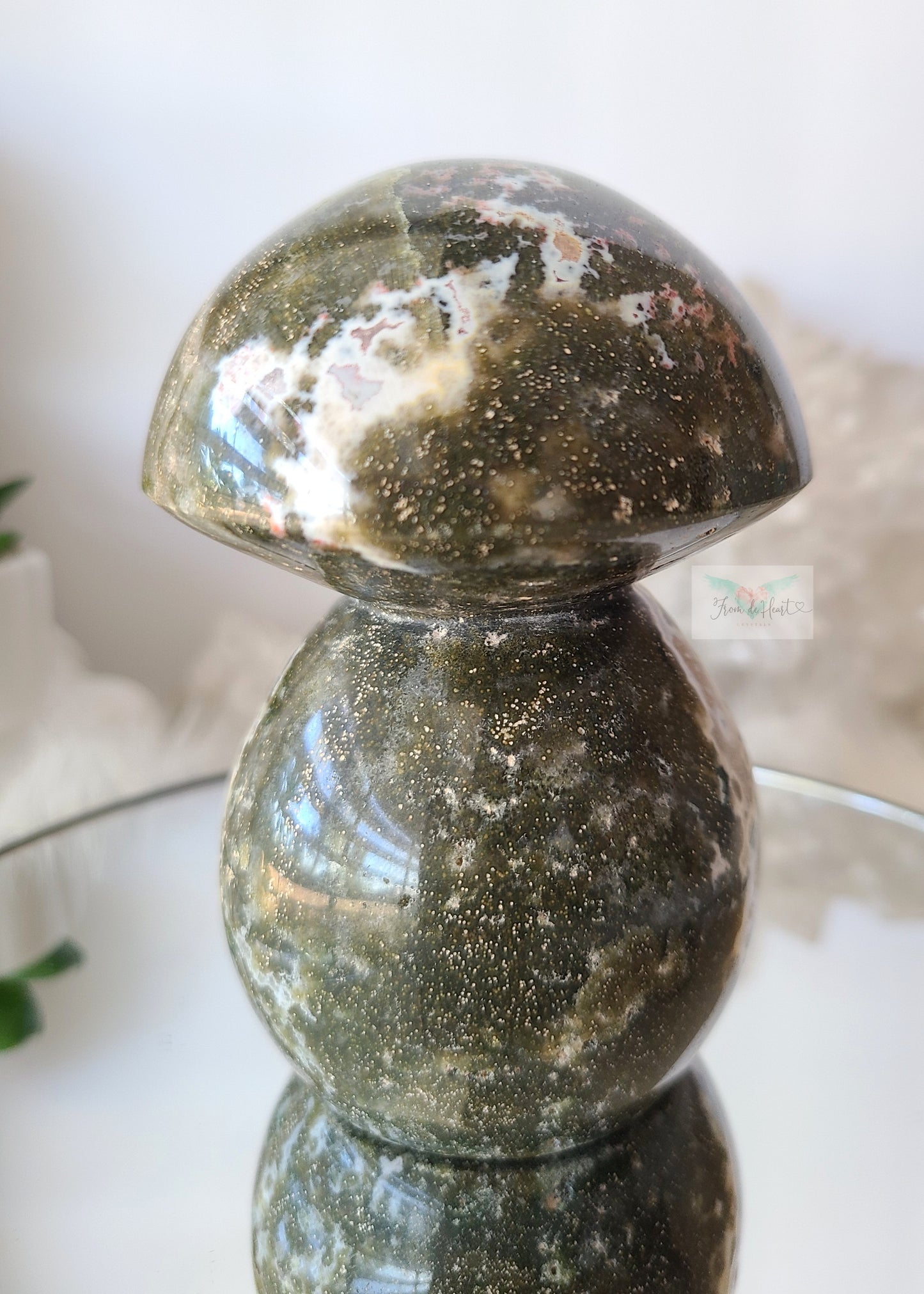 Orbicular Druzy Ocean Jasper Mushroom (Carving)