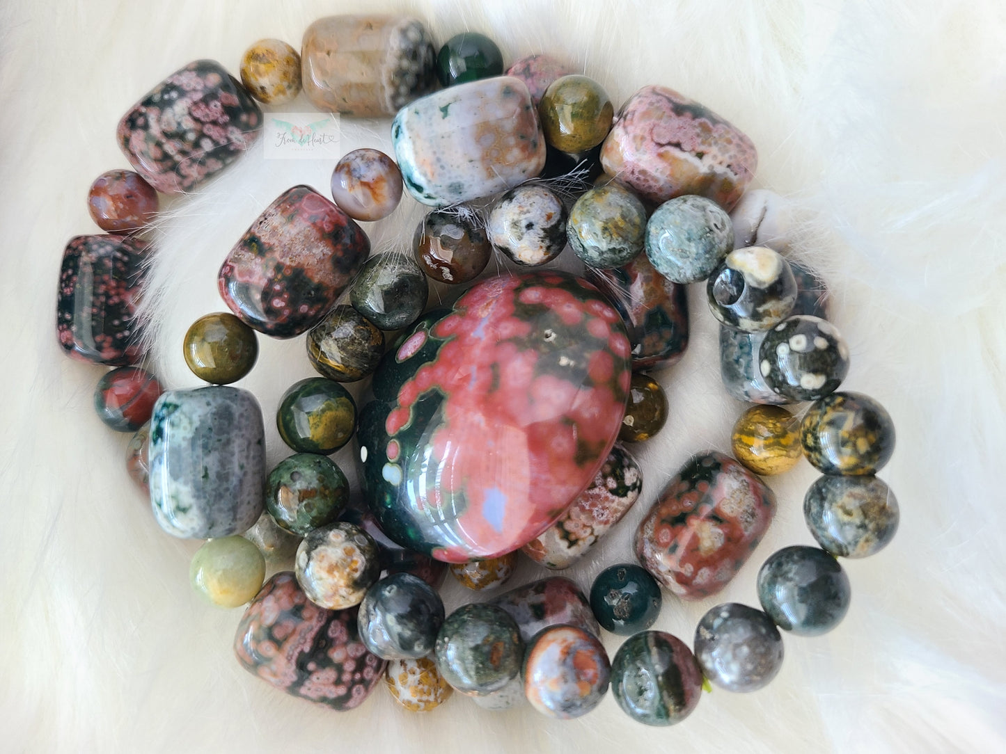 Colorful Orbicular Ocean Jasper Bracelet (Rare) (B)