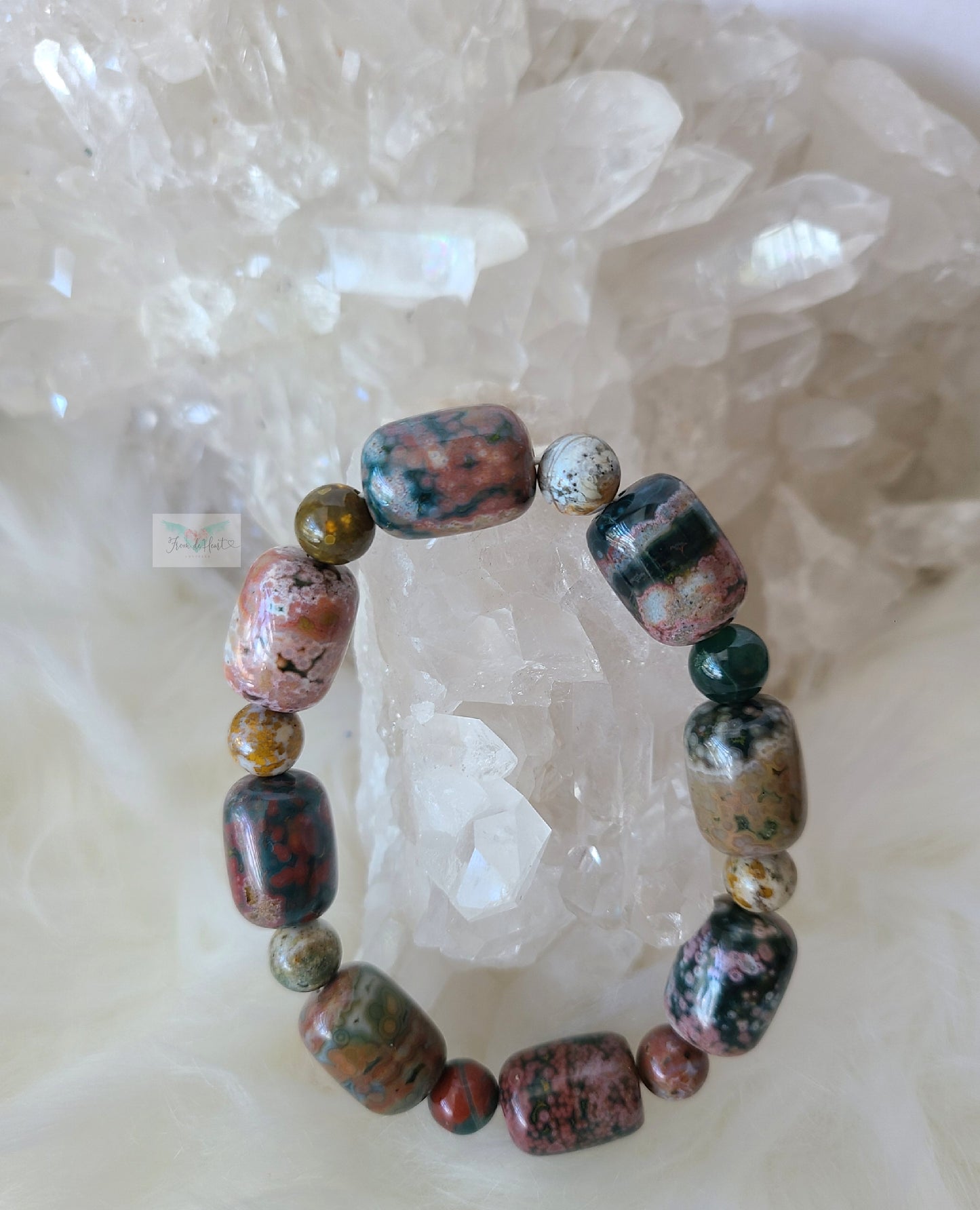 Colorful Orbicular Ocean Jasper Bracelet (Rare) (B)