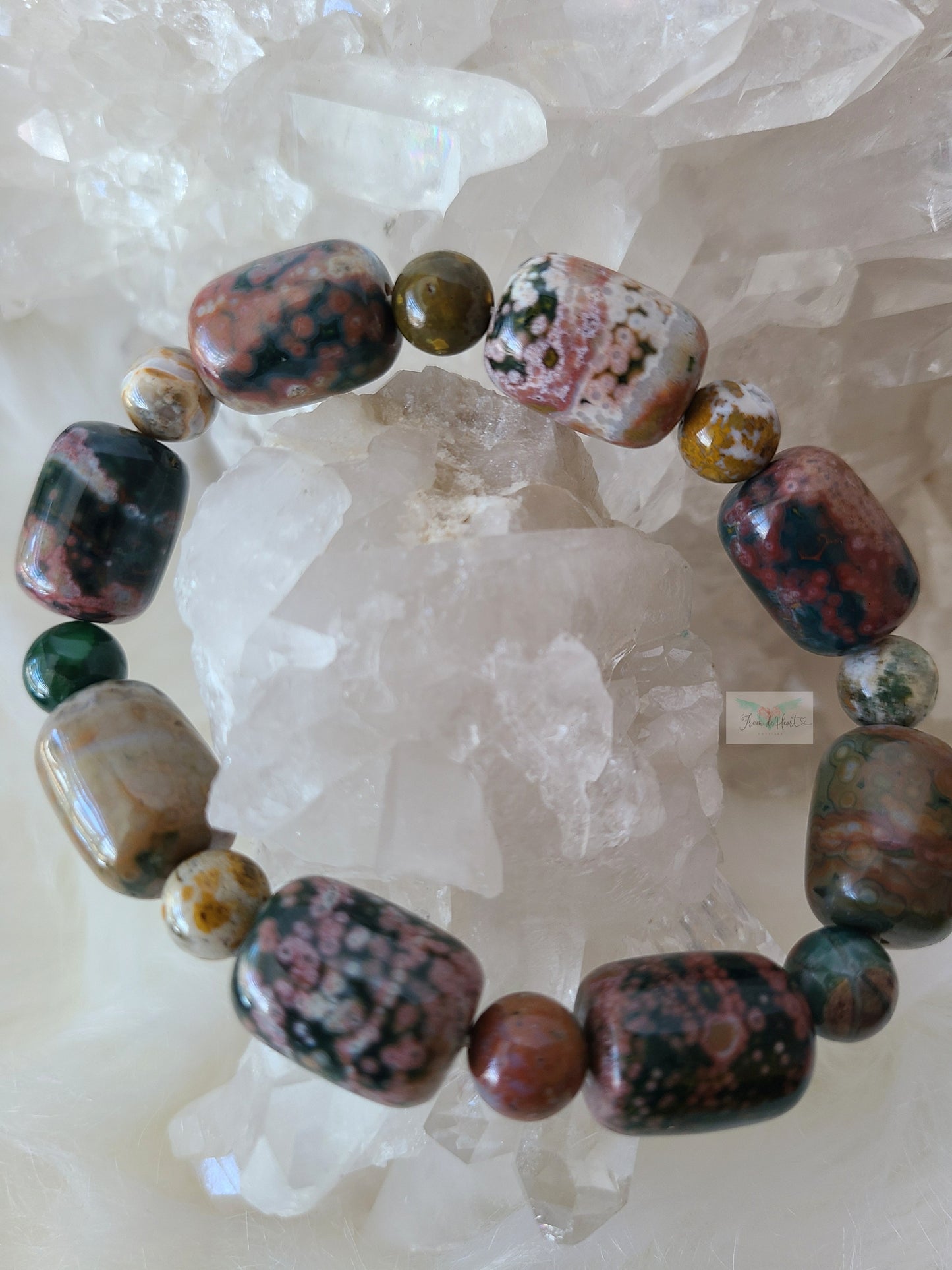 Colorful Orbicular Ocean Jasper Bracelet (Rare) (B)