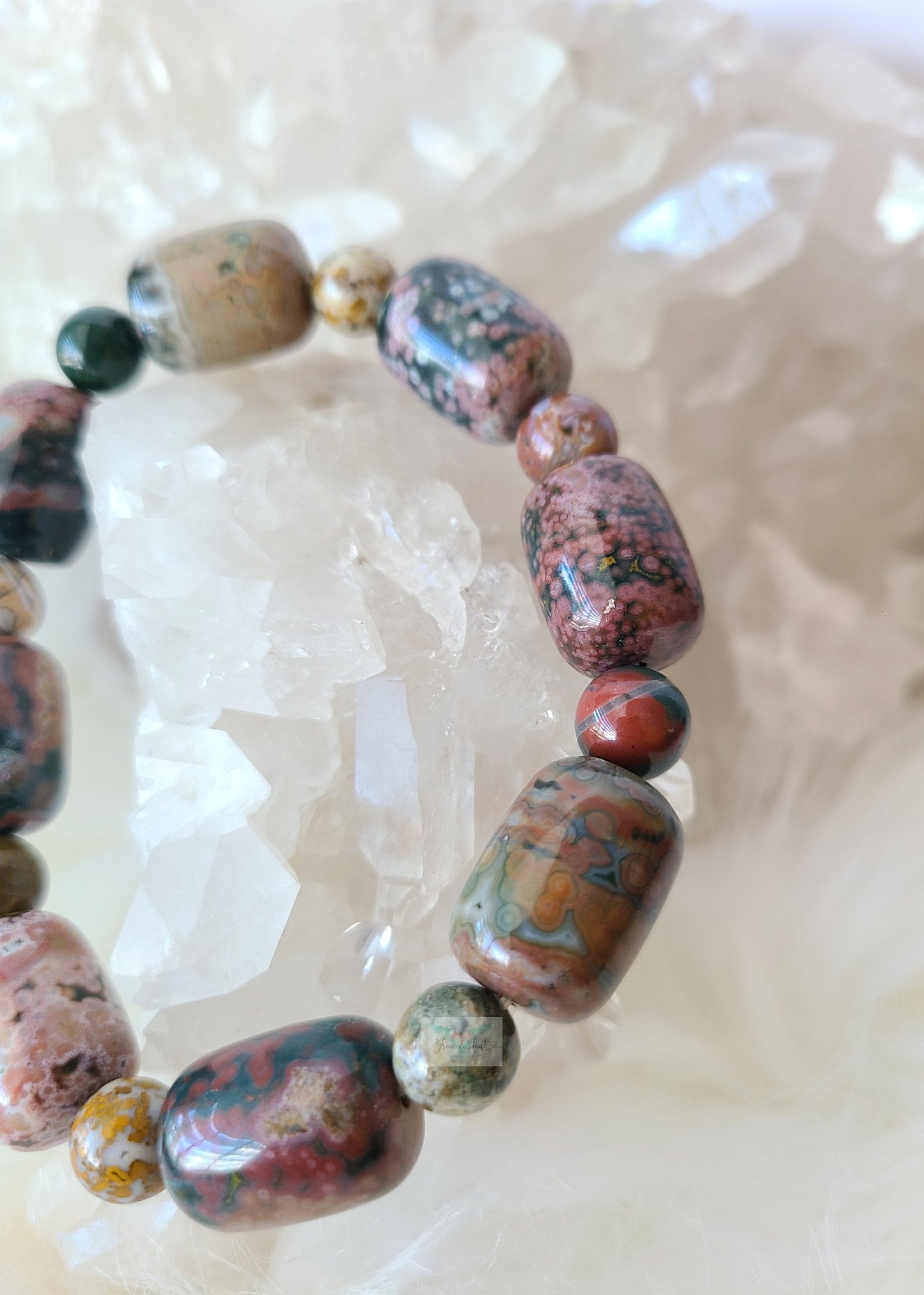 Colorful Orbicular Ocean Jasper Bracelet (Rare) (B)