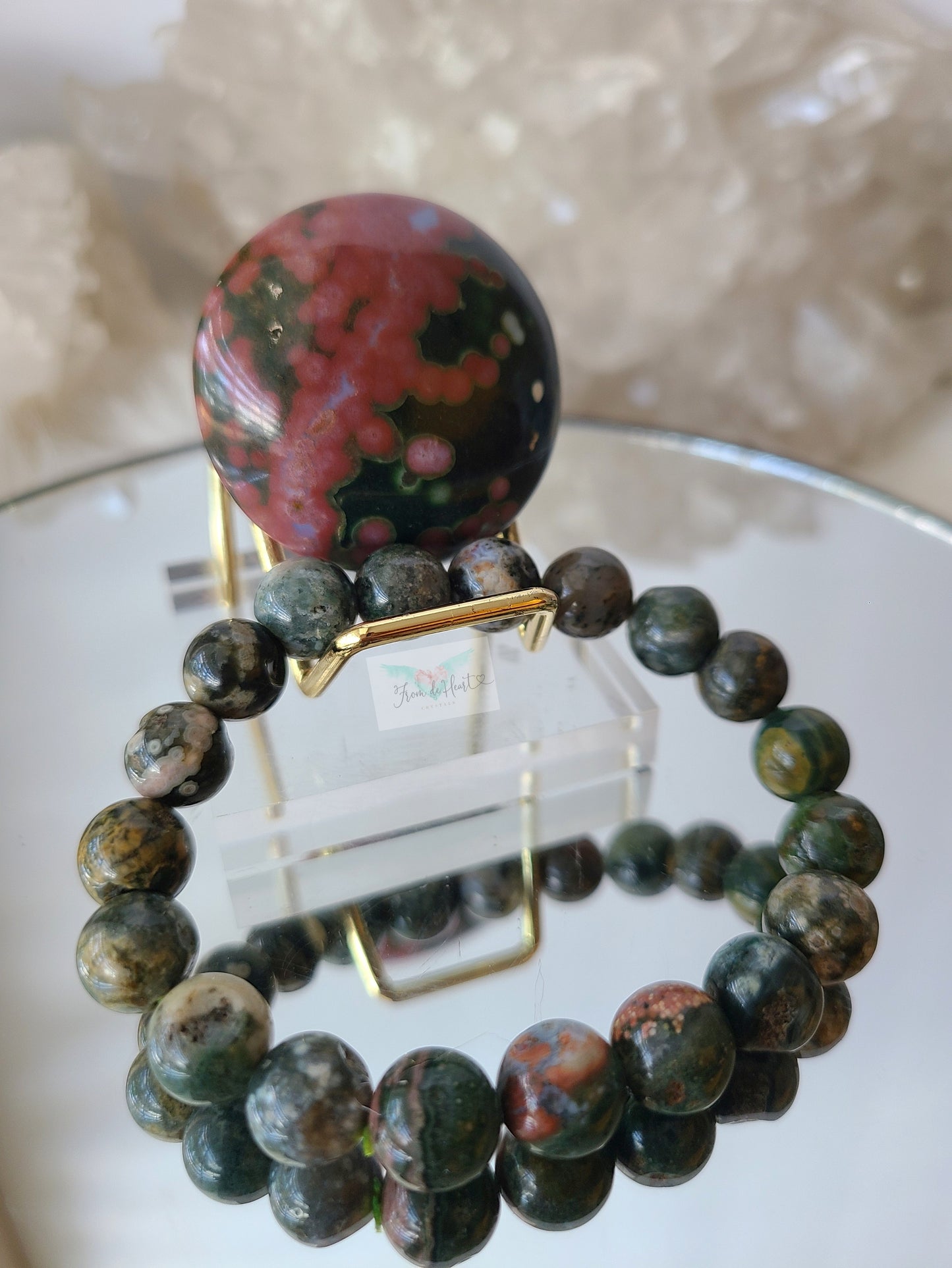 Ocean Jasper bracelet and Ocean Jasper Worry-stone Pair