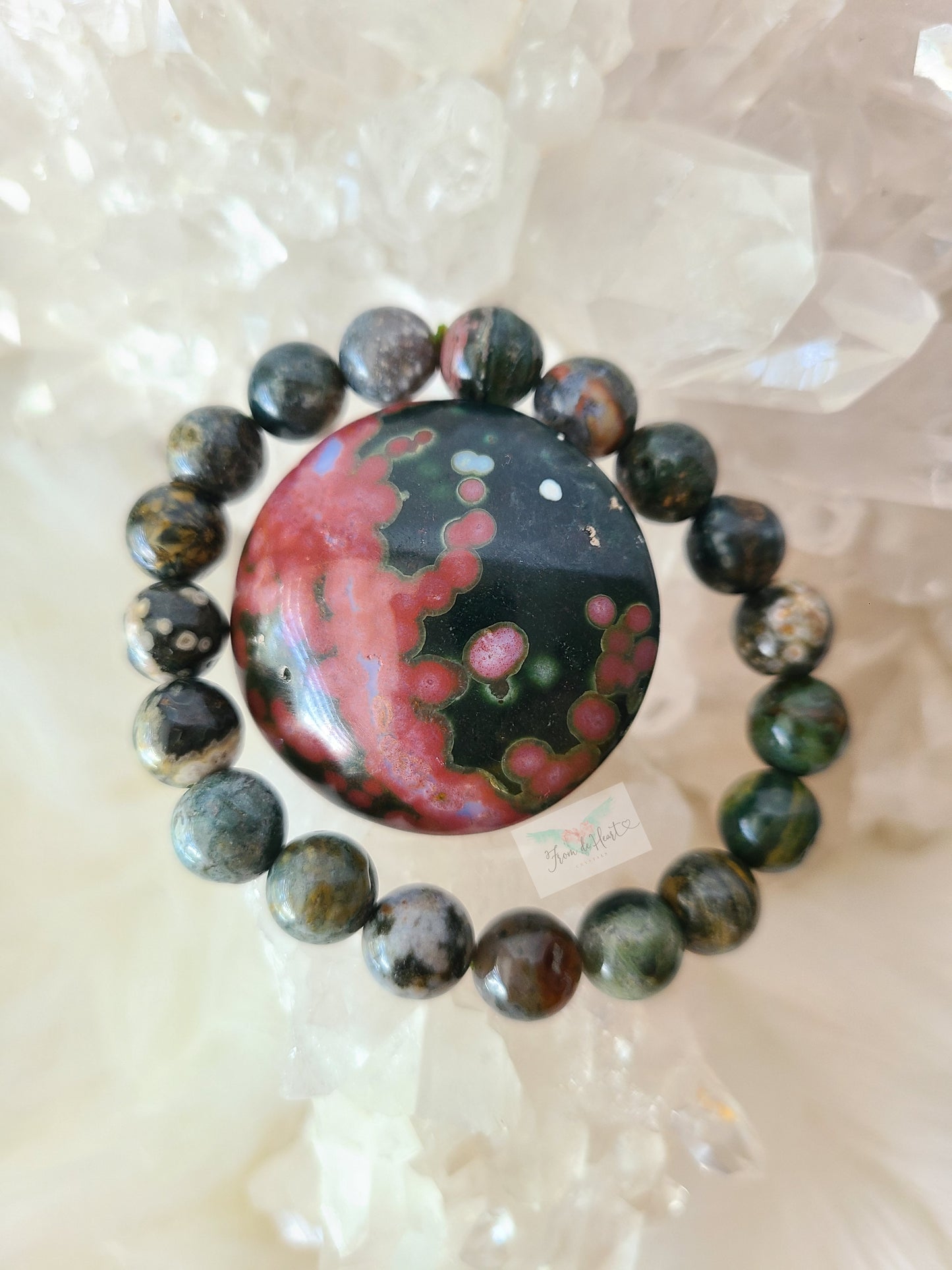 Ocean Jasper bracelet and Ocean Jasper Worry-stone Pair