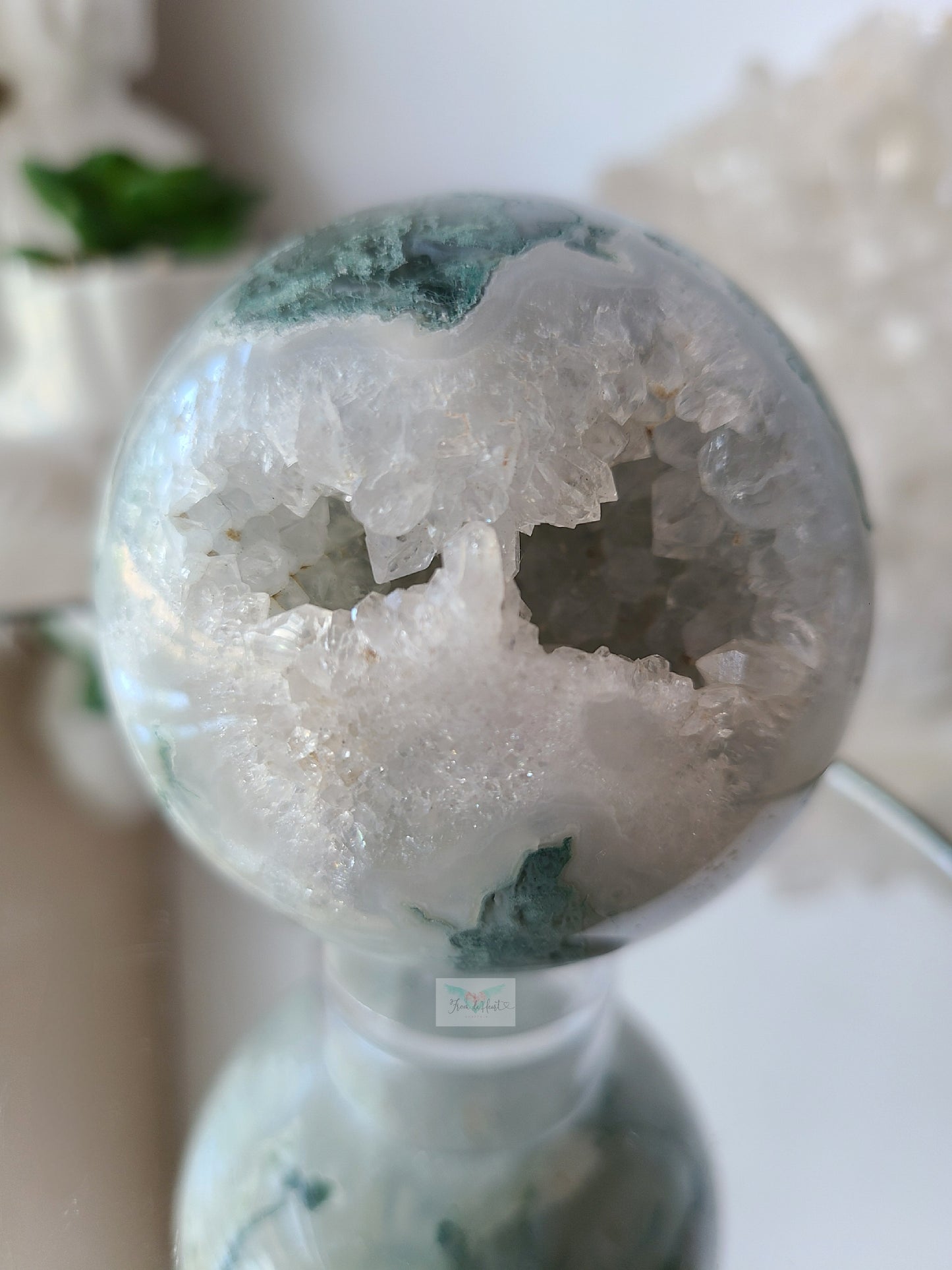 Druzy Quartz Moss Agate Sphere (B)