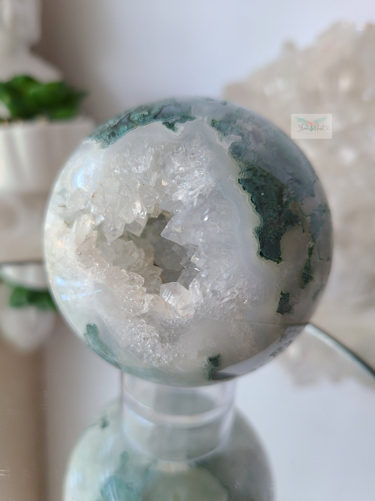 Druzy Quartz Moss Agate Sphere (B)