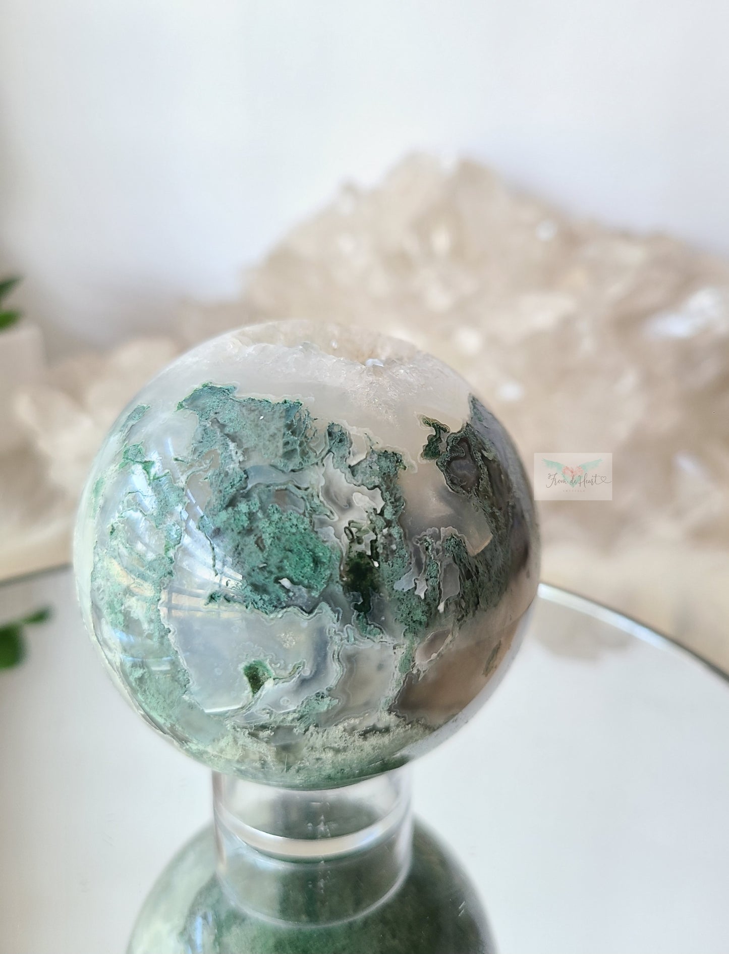 Druzy Quartz Moss Agate Sphere (B)