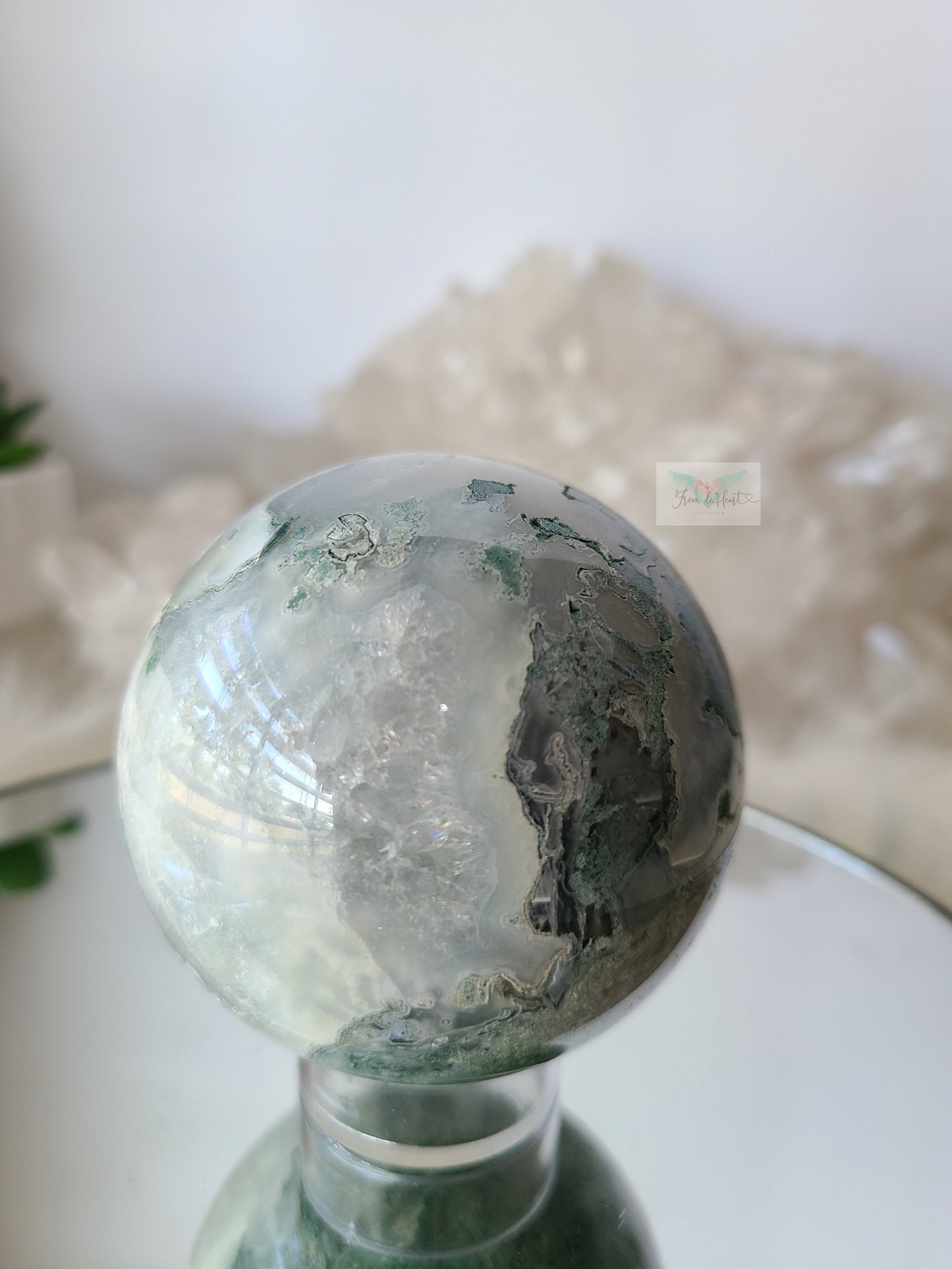 Druzy Quartz Moss Agate Sphere (B)