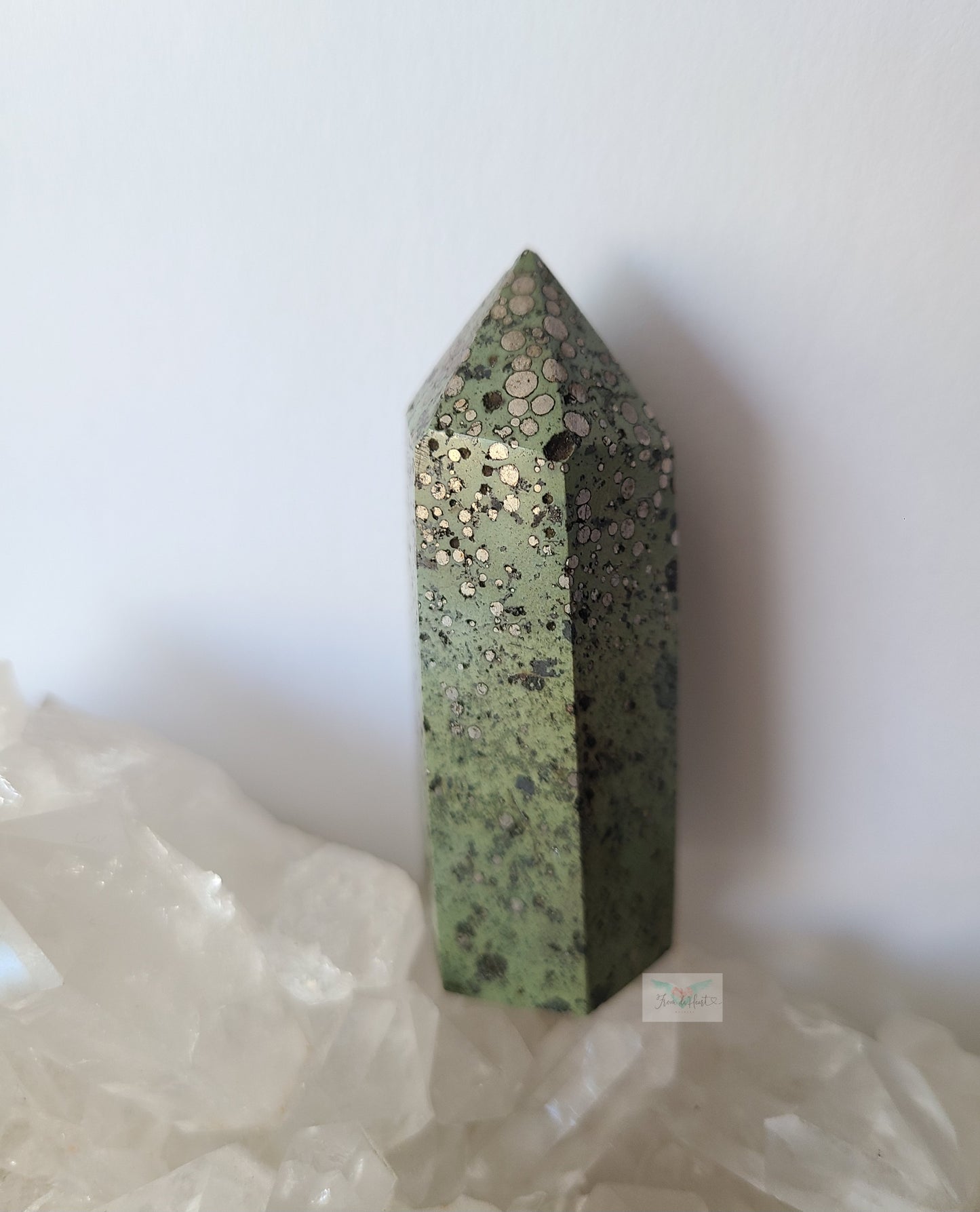 Bubble Pyrite in Green Jasper Tower (C) (Rare Find)