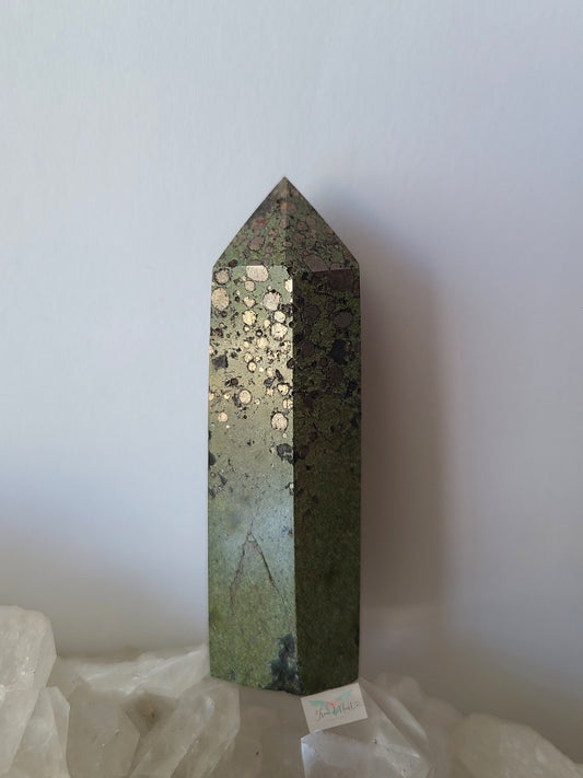 Bubble Pyrite in Green Jasper Tower (B) (Rare Find)