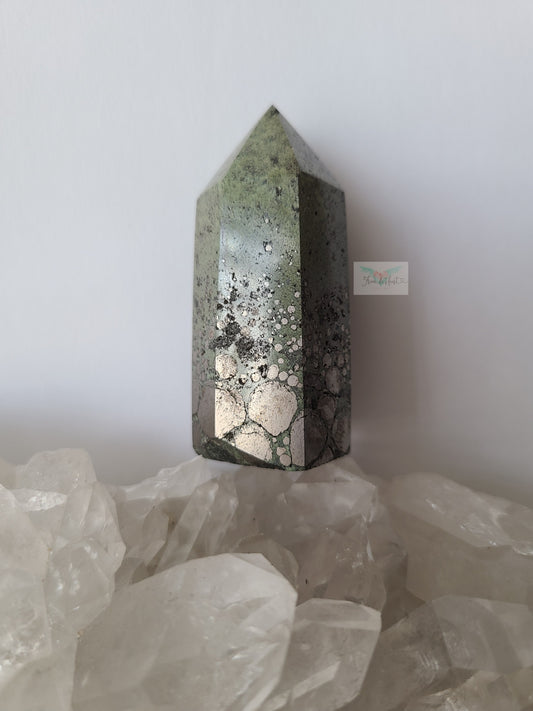 Bubble Pyrite in Green Jasper Tower (A) (Rare Find)