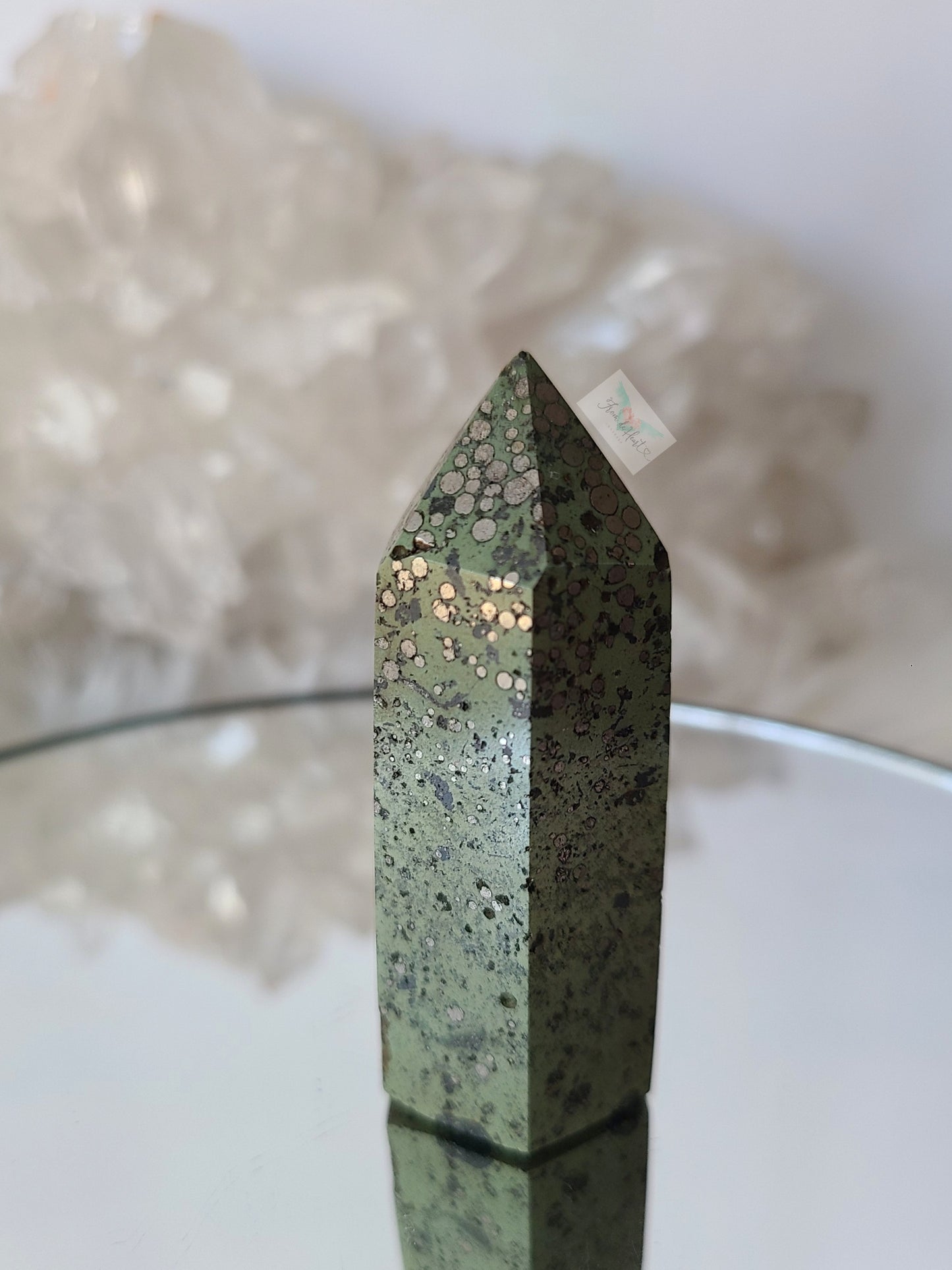 Bubble Pyrite in Green Jasper Tower (C) (Rare Find)