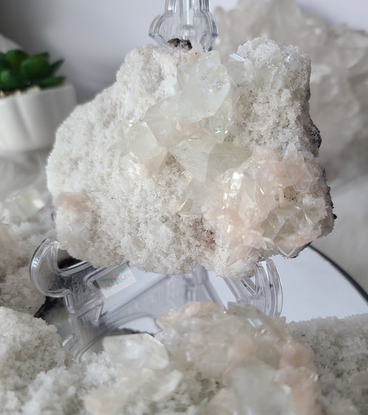 Apophyllite on Sugary White and Pink Chalcedony (A)