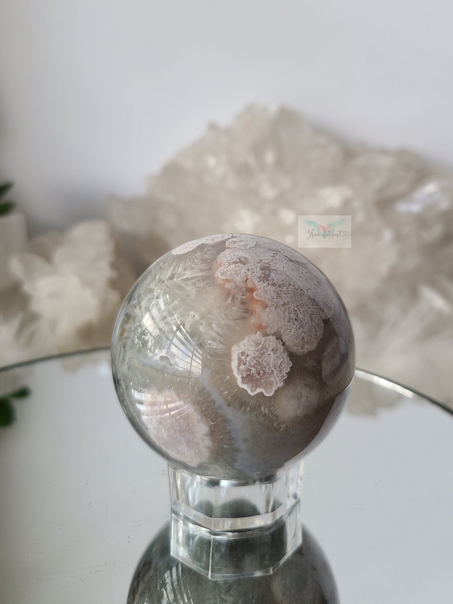 Chlorite Quartz Flower Agate Sphere (A) (Rare Find)