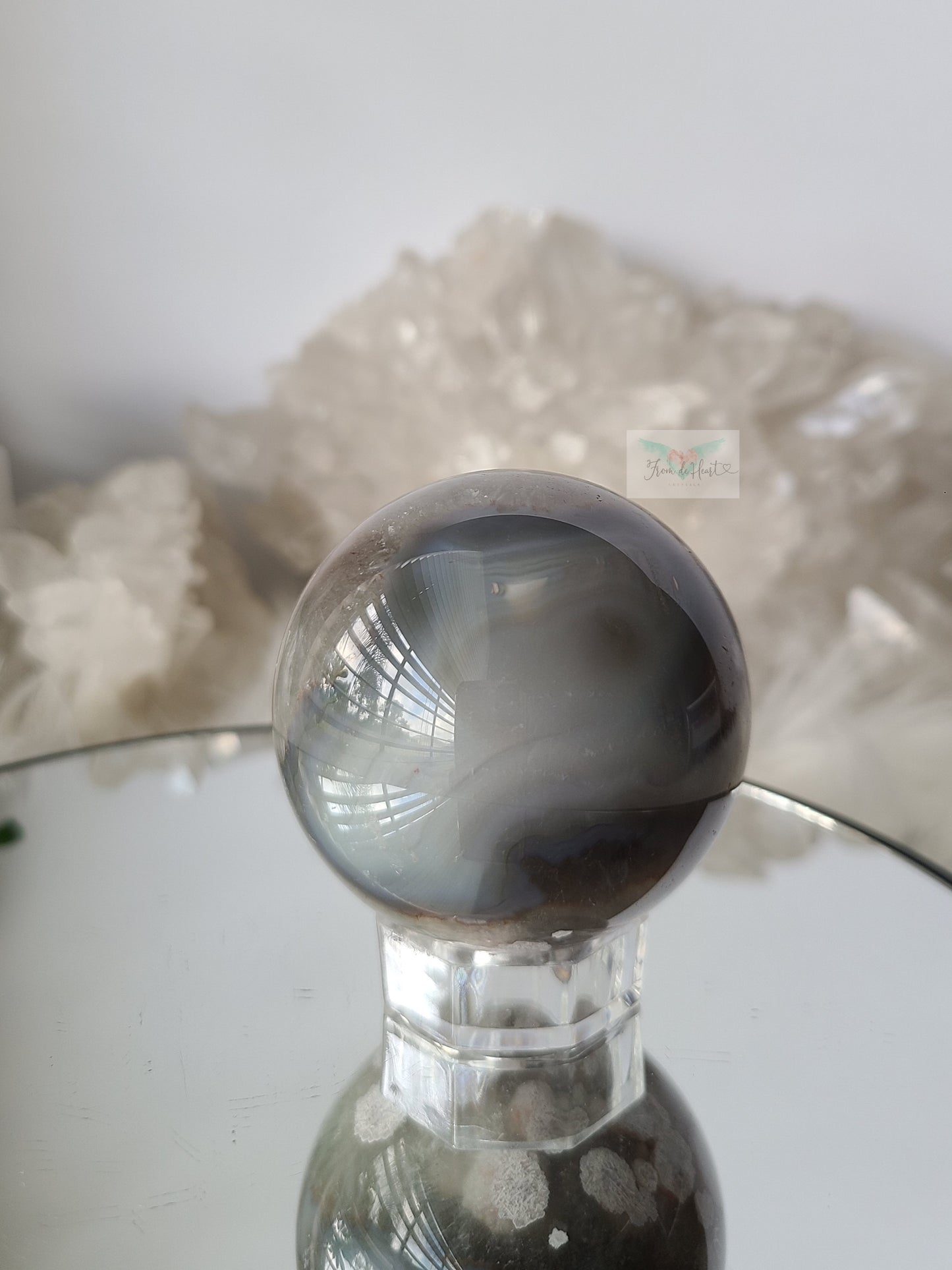 Chlorite Quartz Flower Agate Sphere (A) (Rare Find)