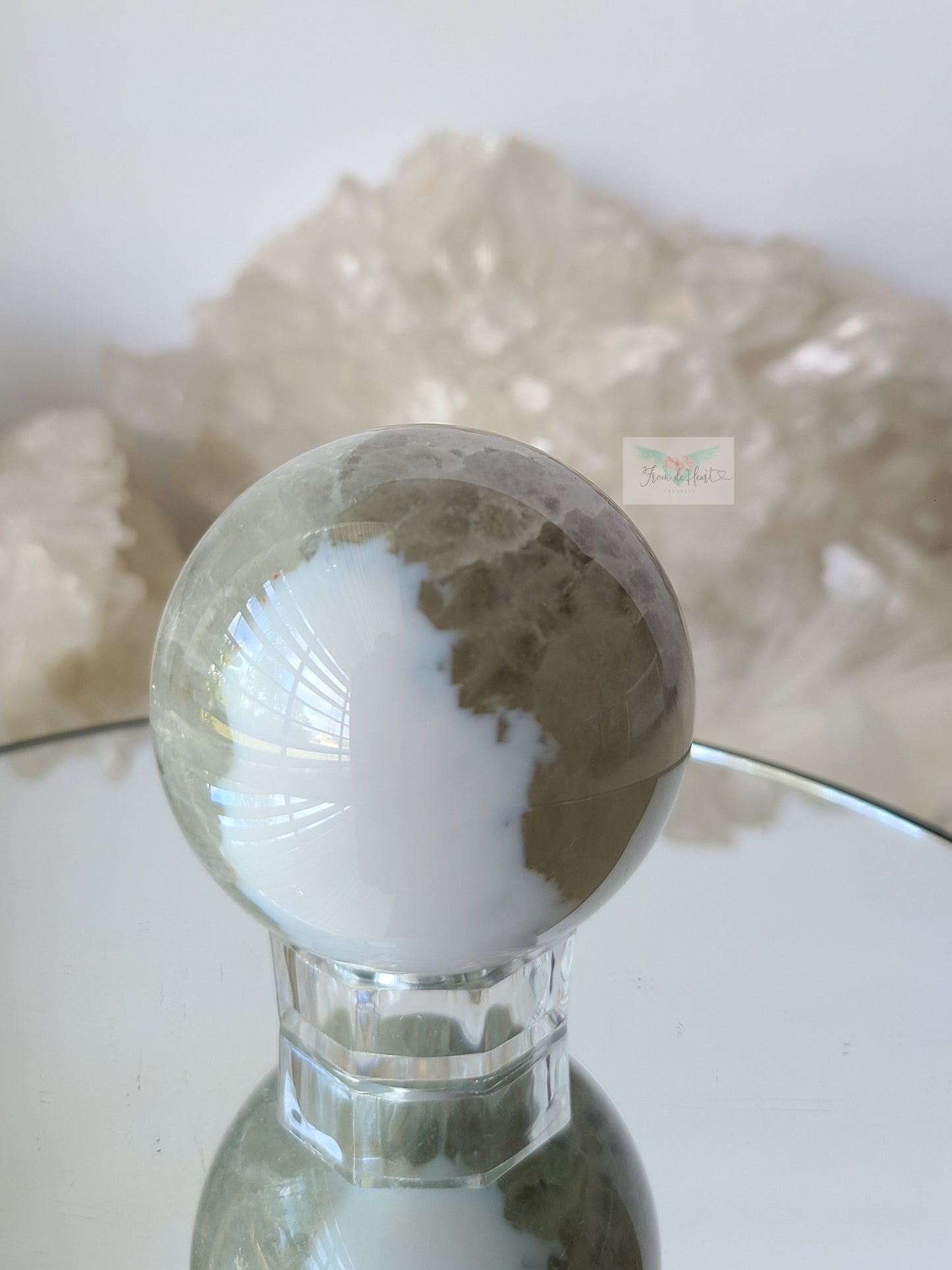 Chlorite Quartz Flower Agate Sphere (B) (Rare Find)