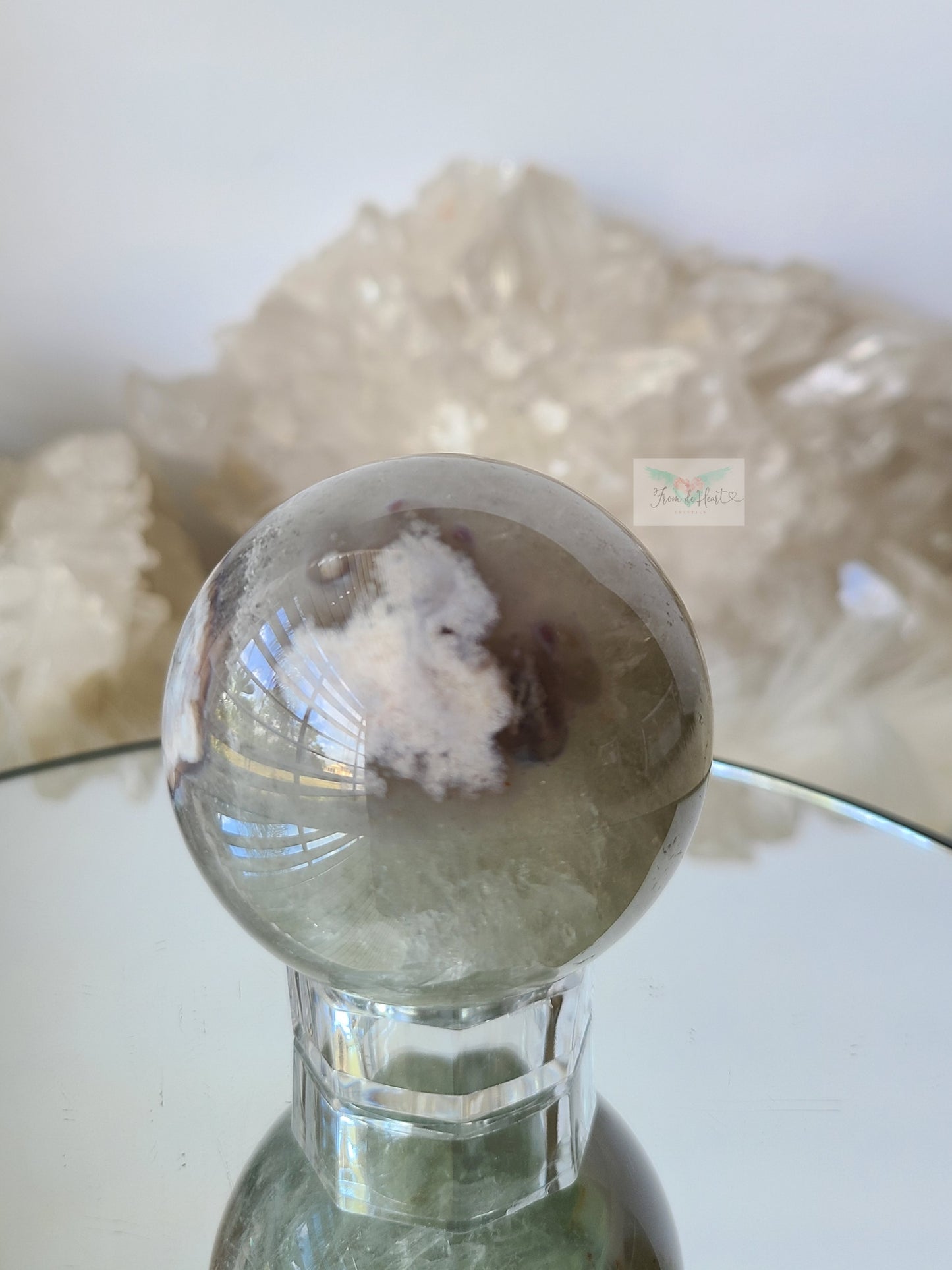 Chlorite Quartz Flower Agate Sphere (B) (Rare Find)