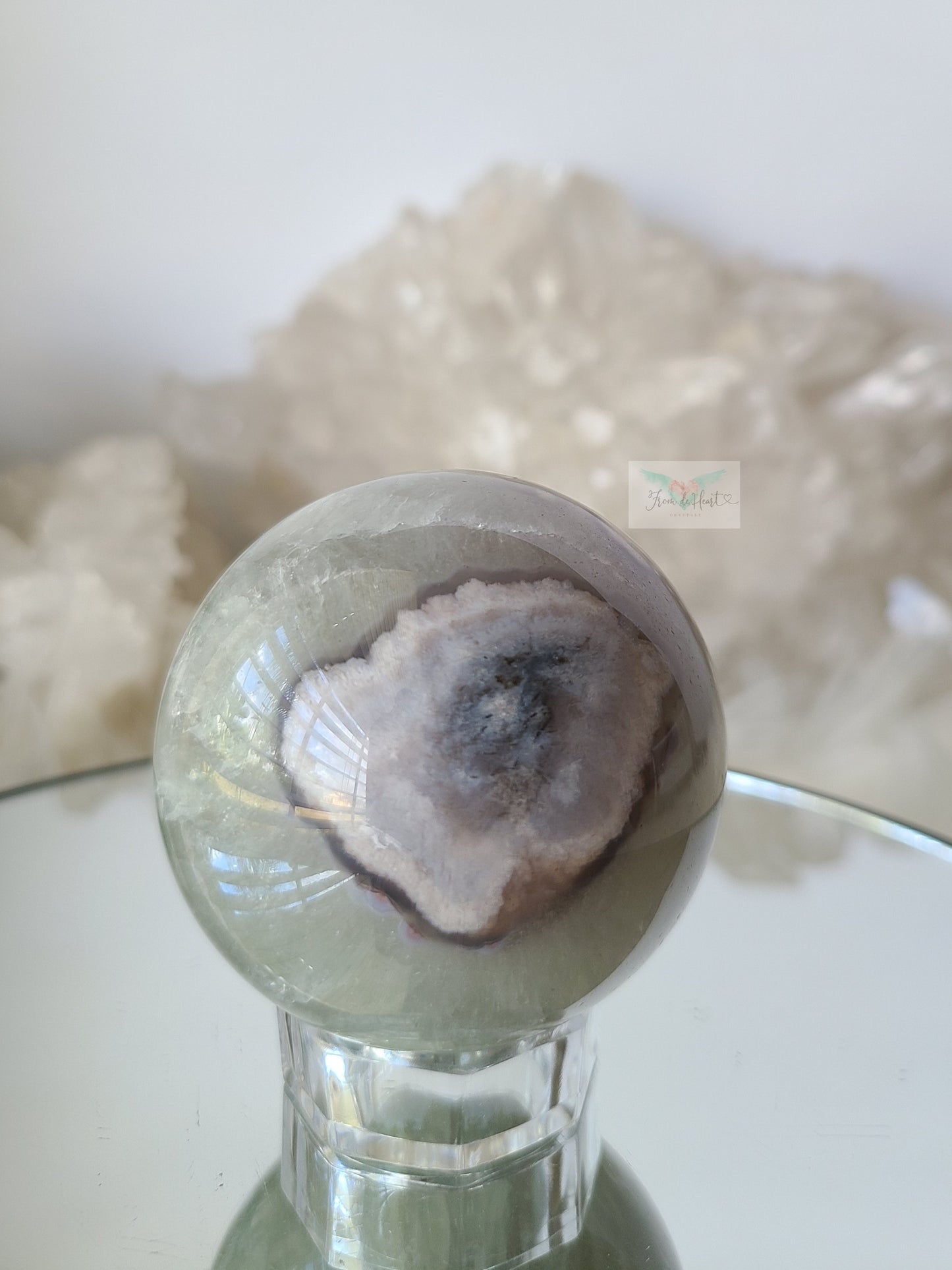 Chlorite Quartz Flower Agate Sphere (B) (Rare Find)