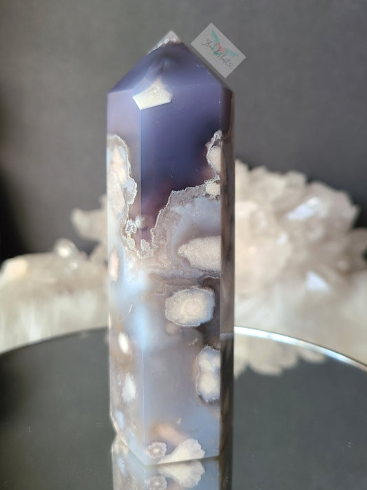 Blue Gray Flower Agate Tower (Rare Find)