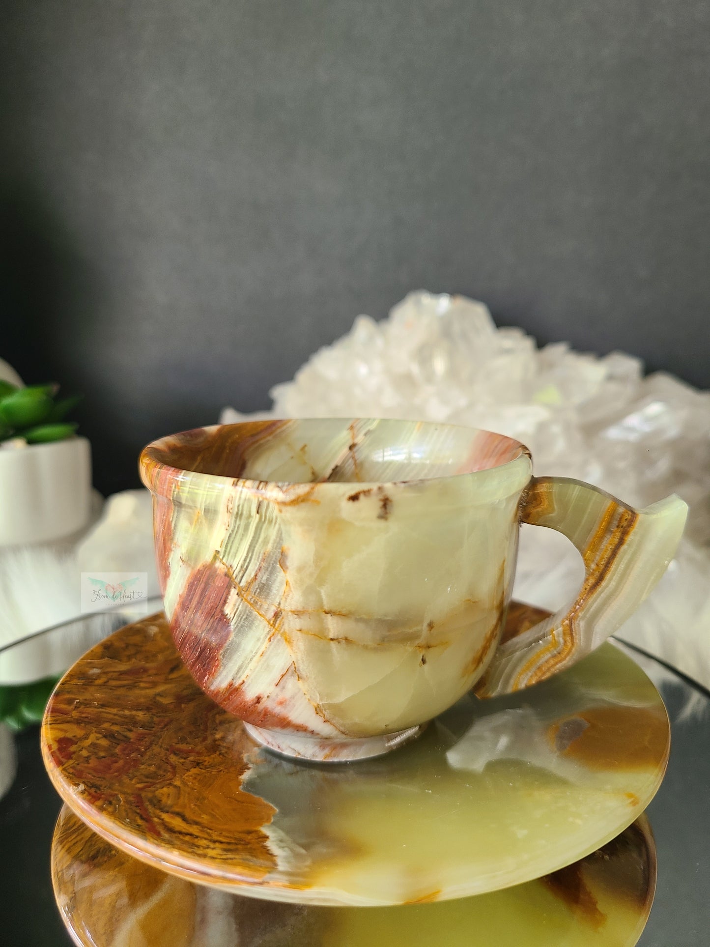 Green Onyx Cup and Saucer Pair