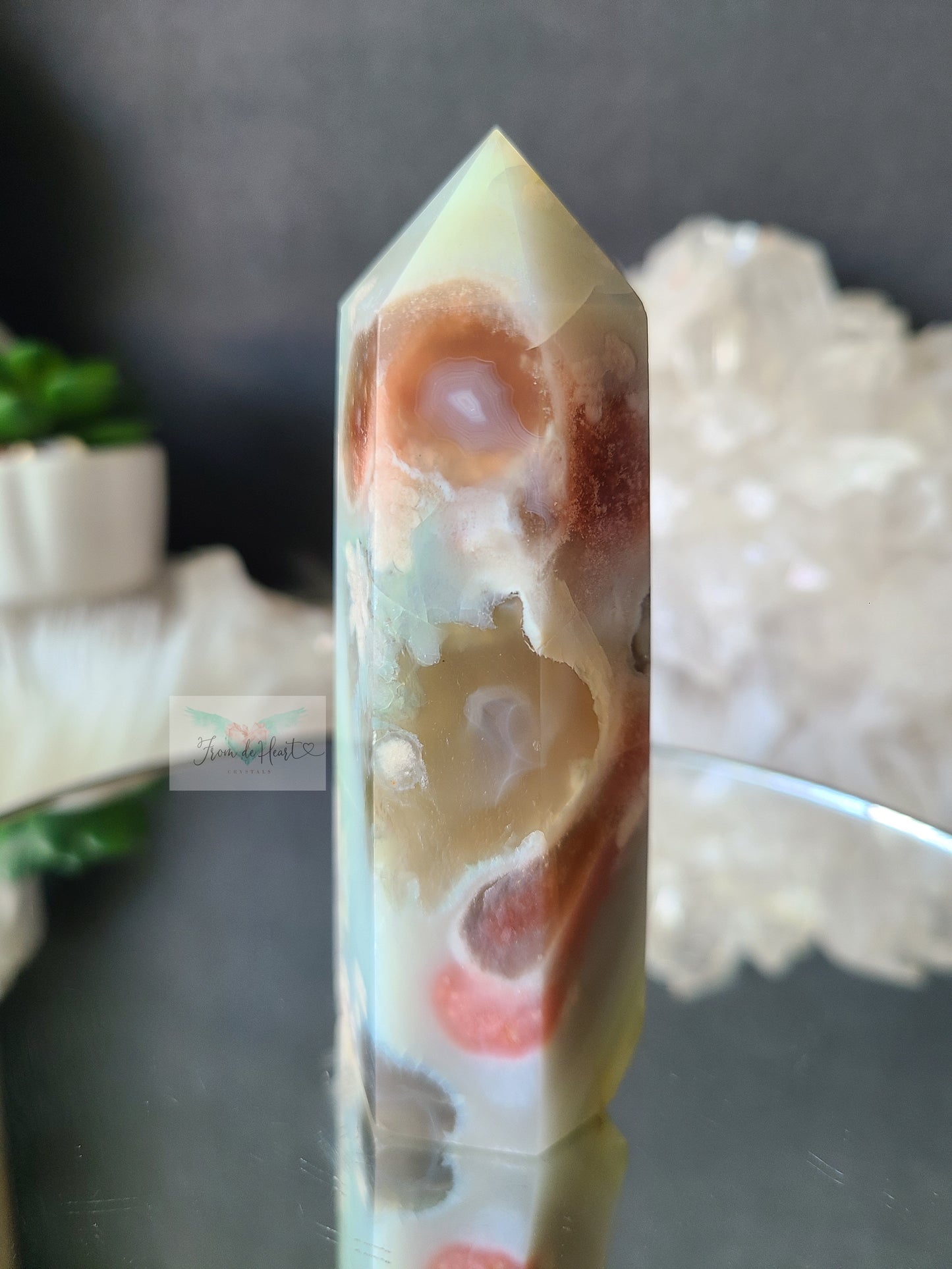 Mint Green Flower Agate Tower