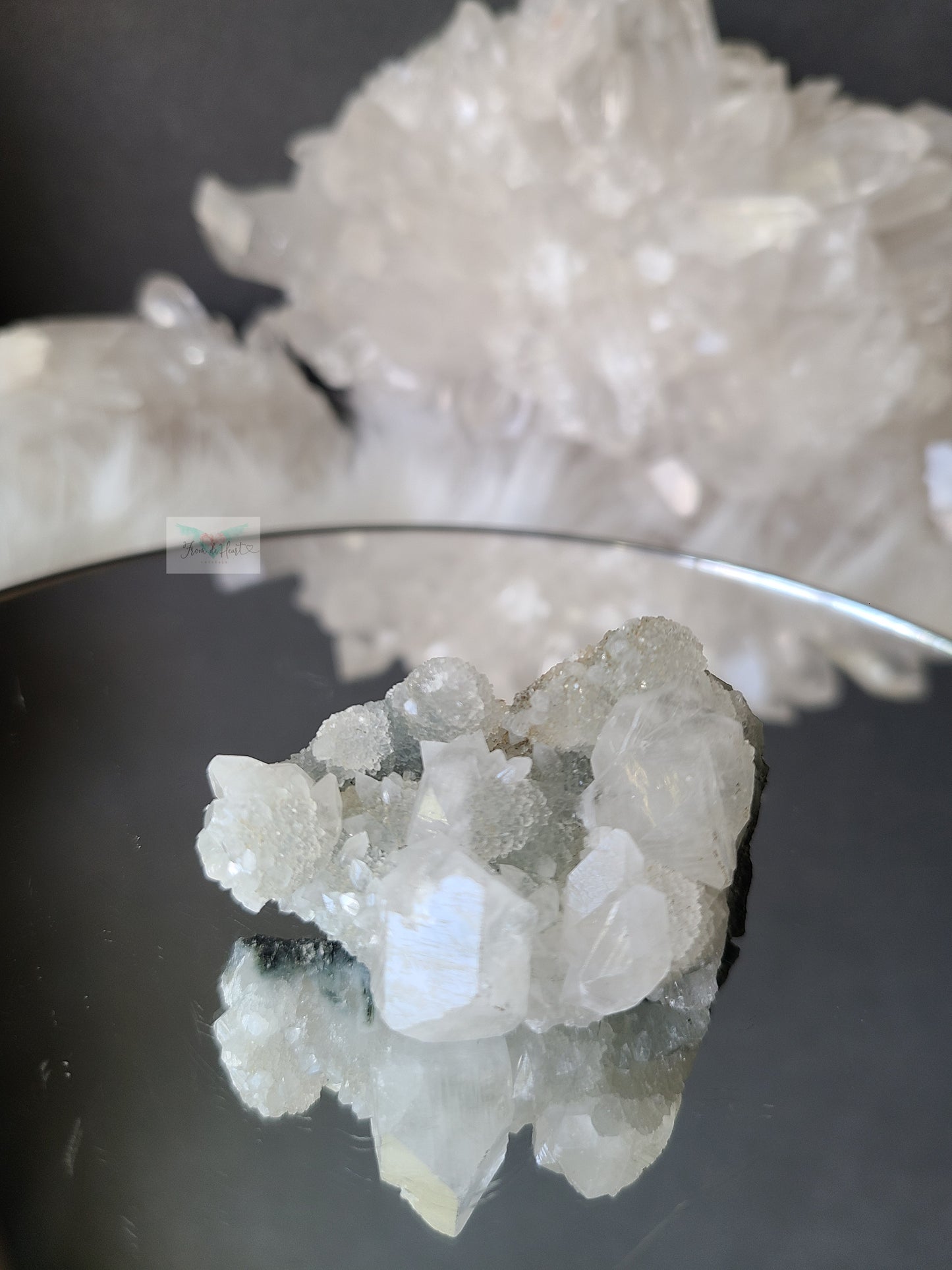 Raw blue chalcedony and Apophyllite Cluster