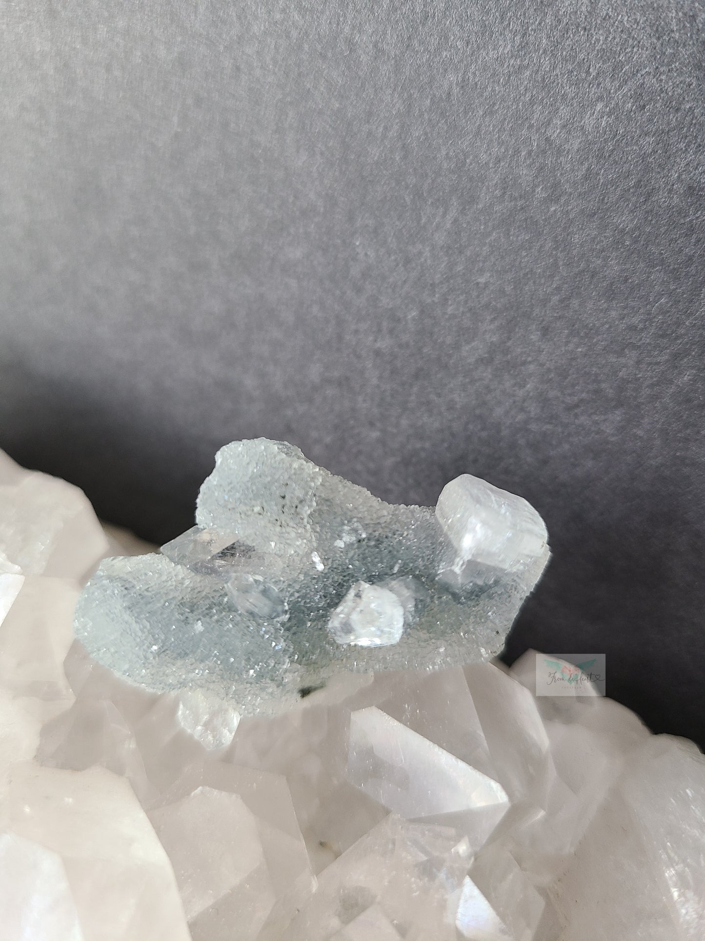 Raw blue chalcedony and Apophyllite Cluster