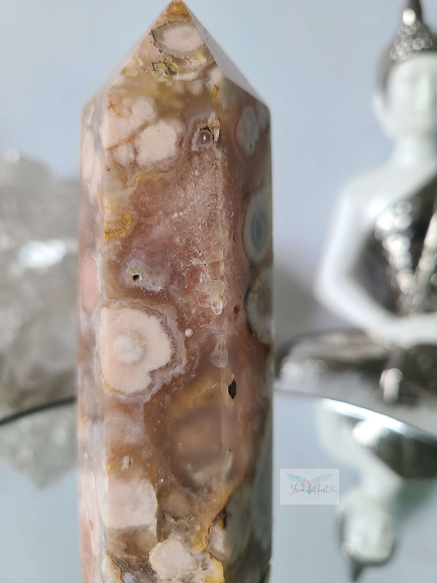 Flower Agate with Pink Amethyst Tower (Sale)