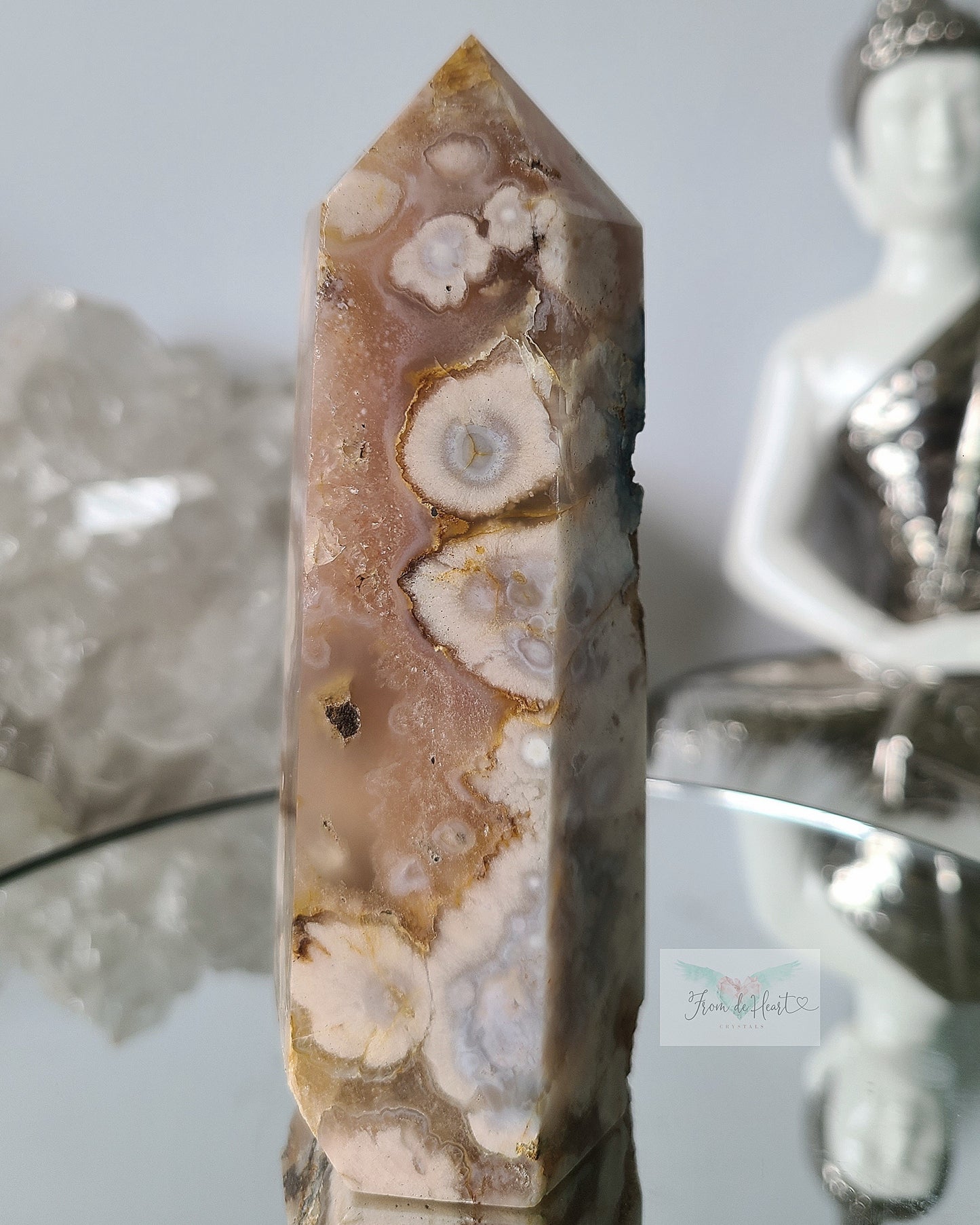 Flower Agate with Pink Amethyst Tower (Sale)