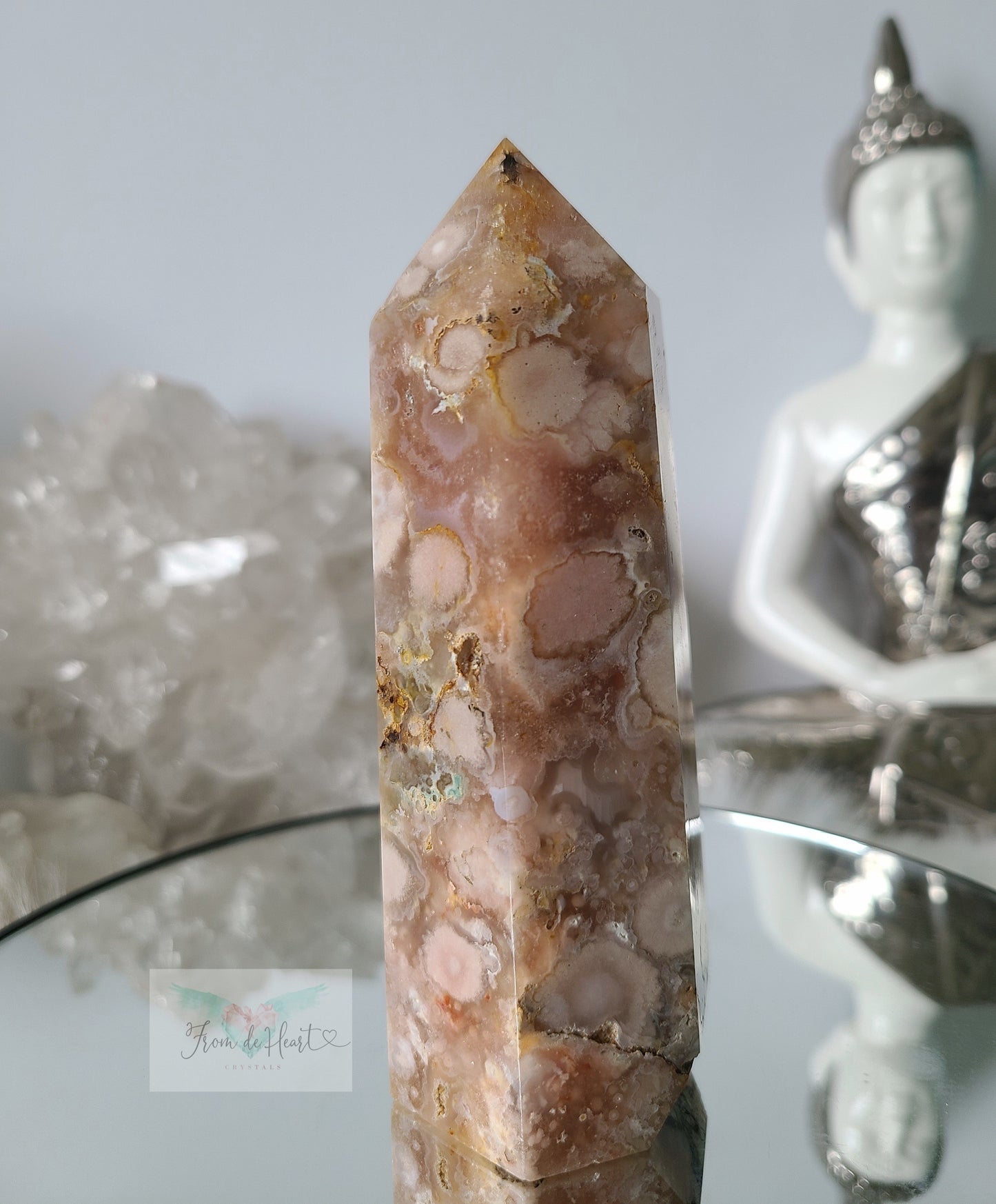 Flower Agate with Pink Amethyst Tower (Sale)