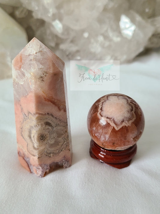 Pink Amethyst Flower Agate Pair (Sale)