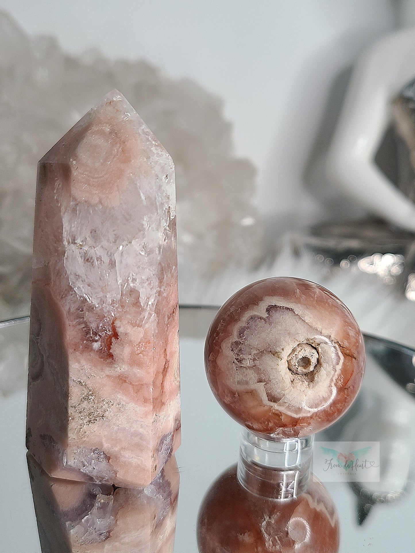 Pink Amethyst Flower Agate Pair (Sale)